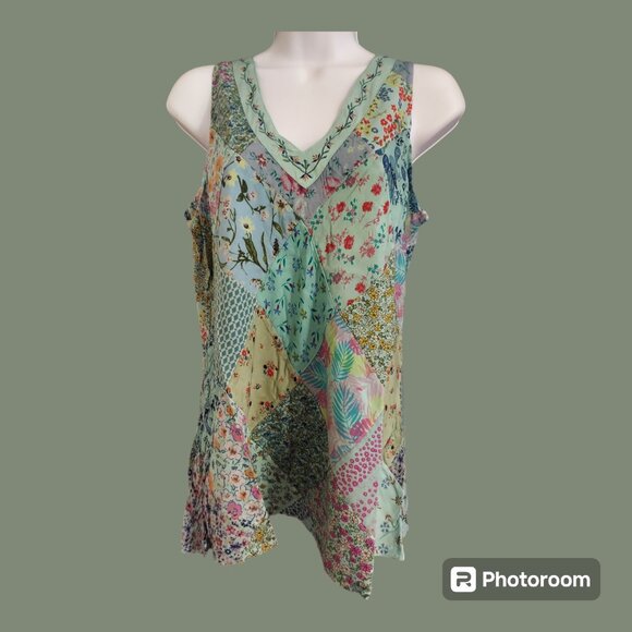 SALE! NWT Diamond Patchwork Tank Top w/ Embroidery - Picture 4 of 9